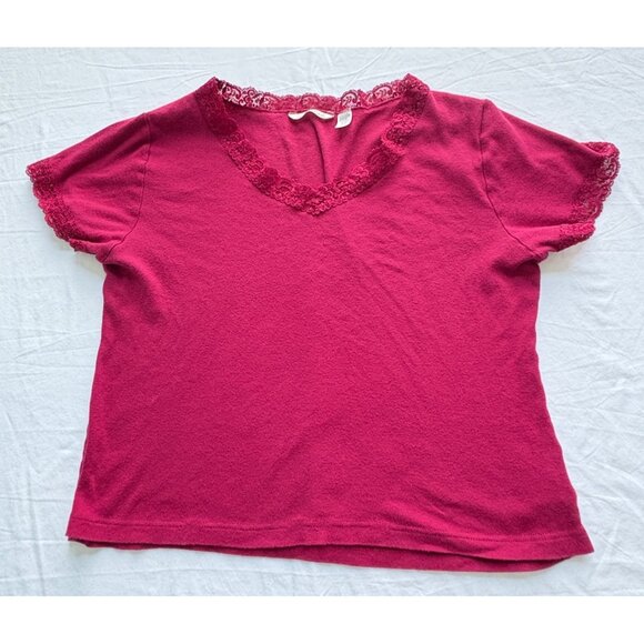 Derek Heart Plus Womens Dark Pink T-Shirt Size 2X Lace Trim Top - Picture 7 of 8